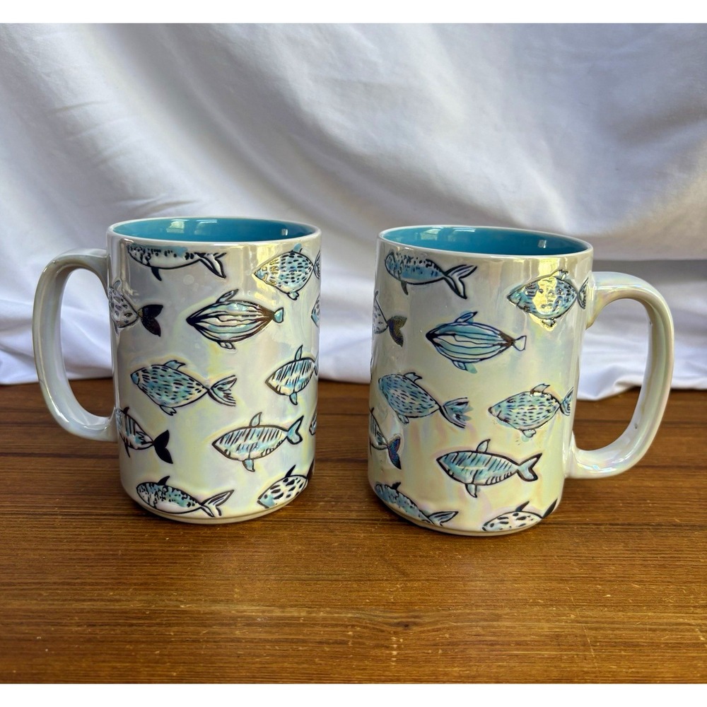 Spectrum Designz Fish Mugs Set of 2 Iridescent Ceramic Ocean Sea Life 2021